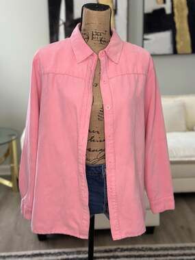 Studio Works Pink Faux Suede Button Down Long Sleeve Shirt Shacket Size M